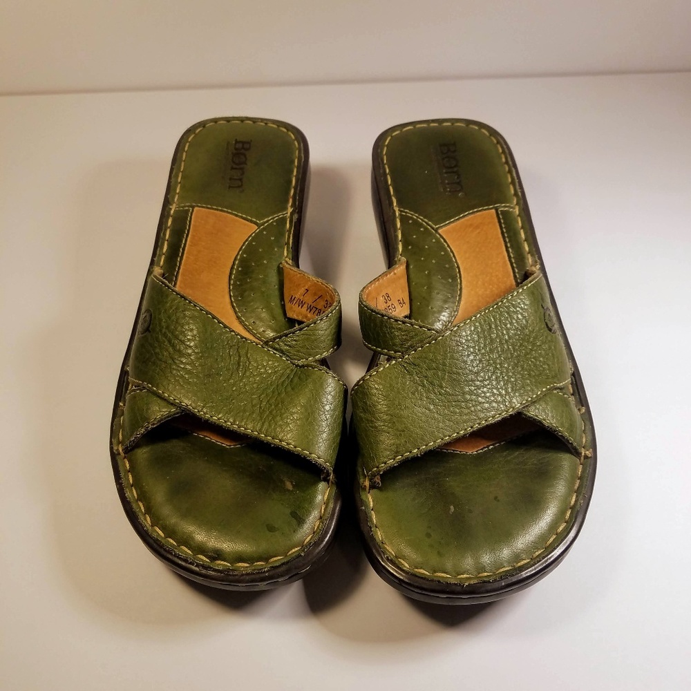 Born Green Leather Slide Sandals Size 7